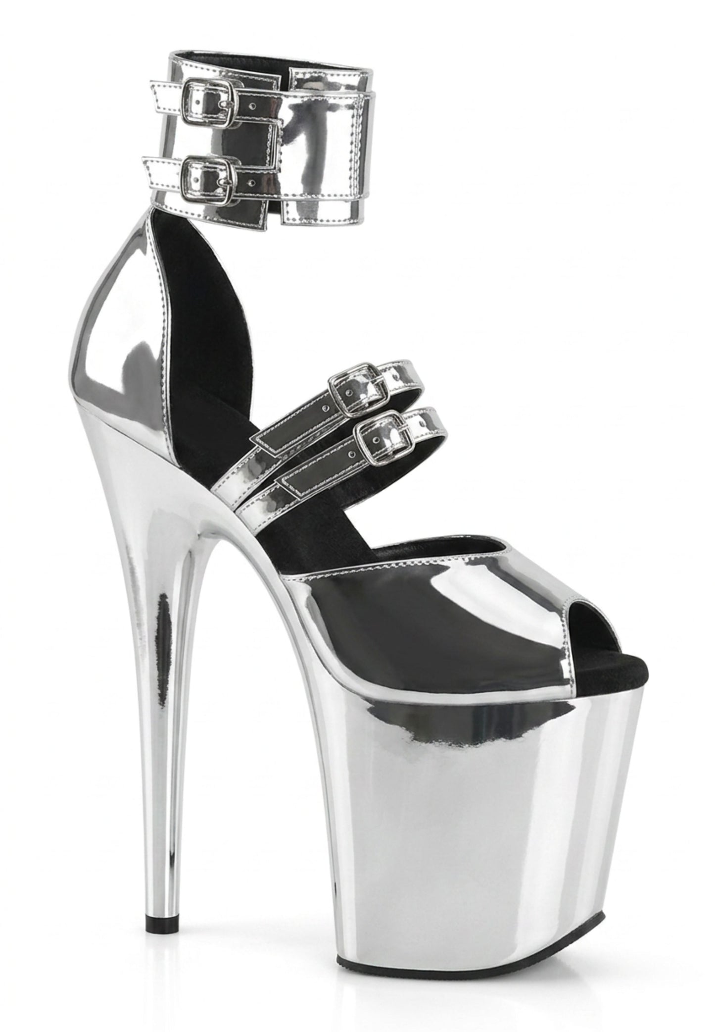 Dancing Cat Pole Heels CHROME glänzende Exotic Pole Schuhe mit hoher Plattform