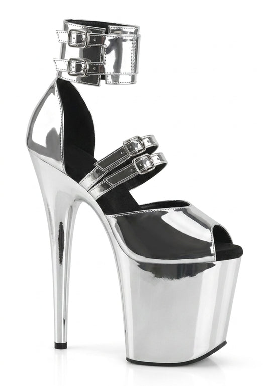 Dancing Cat Pole Heels CHROME glänzende Exotic Pole Schuhe mit hoher Plattform